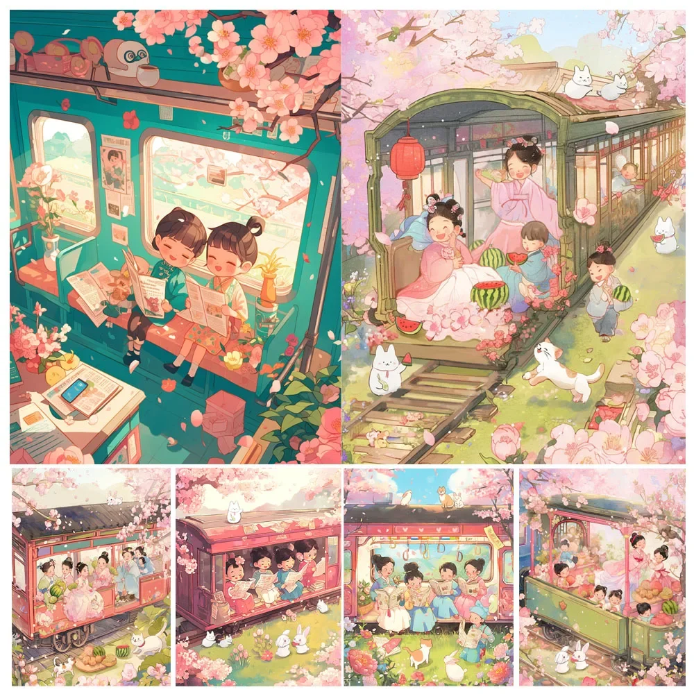 

Hand Painting Flower Animal Spring Train Landscape Painting By Numbers Kit DIY Artwork Canva Art GiftHome Decoration Gift