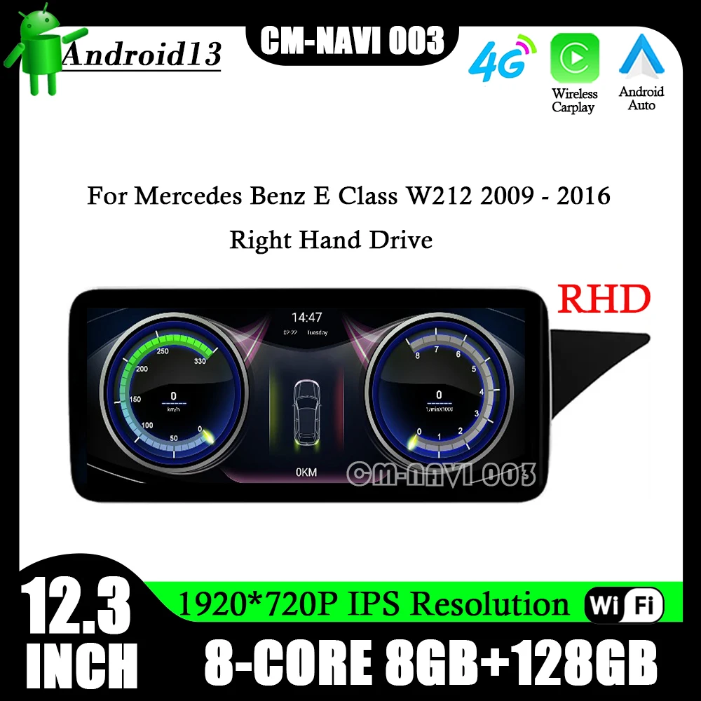 

12.3inch Android 13 For Mercedes Benz E Class W212 2009 - 2016 Right Hand Drive Car Player Raido Video Navigation GPS Multimedia