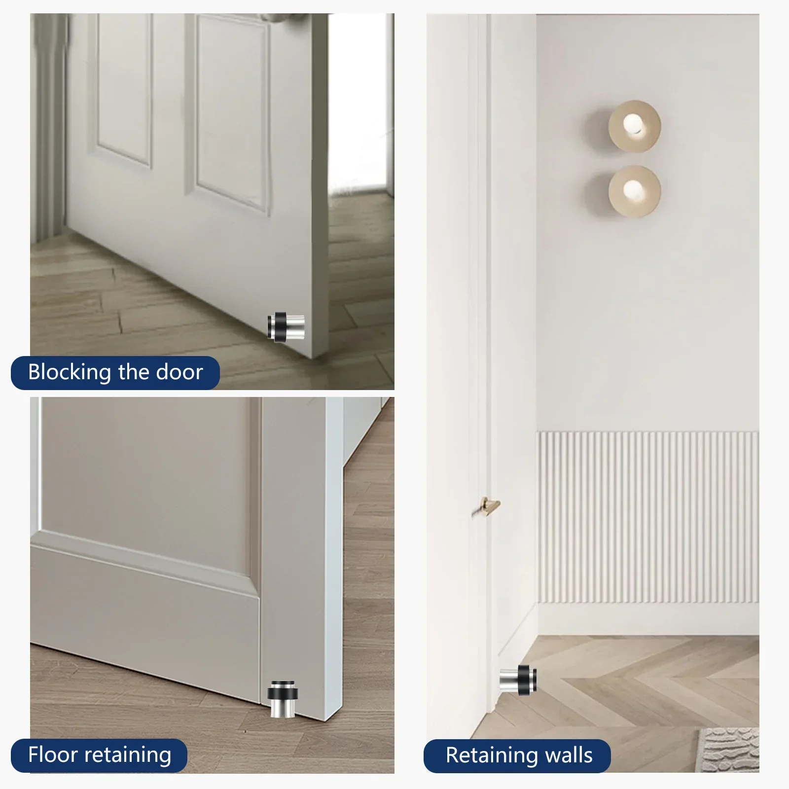 Stainless Steel Mute Door Stopper Floor Wall Mounted Anti-collision Cylindrical For Wood Glass Ceramic Tile Doors 1Pc door stopper