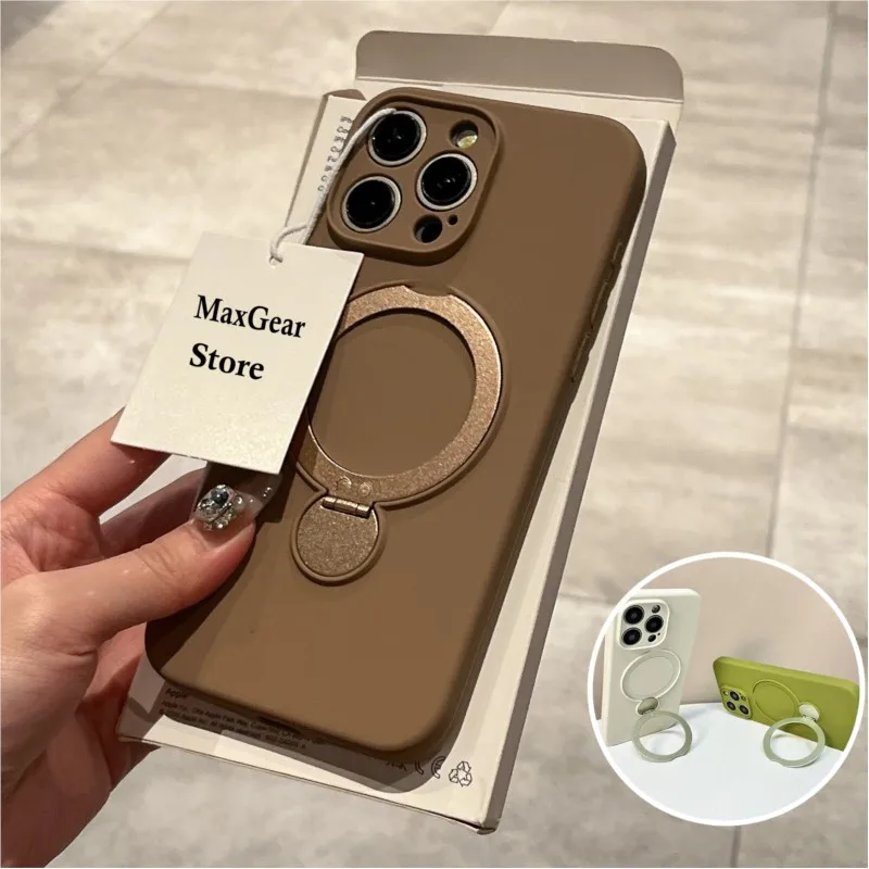 Liquid Silicone Magnetic Ring Stand Holder Case with Metal Support