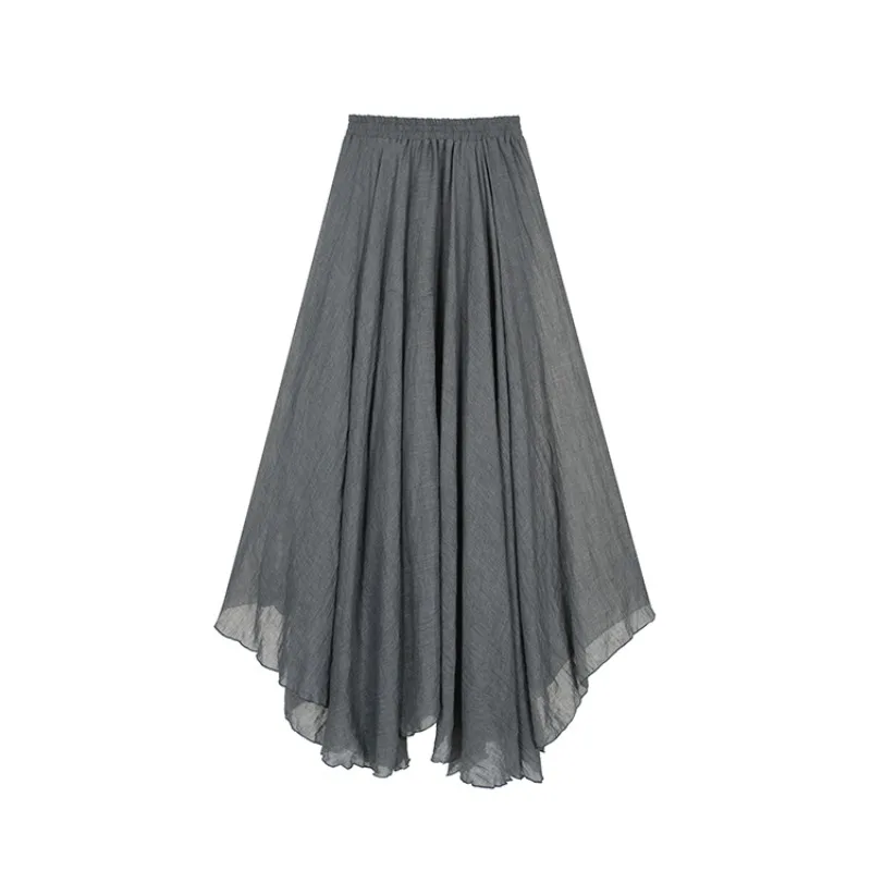 

Elastic Waist Women's Irregular Cotton Hemp Ankle-length Skirt Spring Autumn New Fashion Style Female A-line Loose Long Skirt