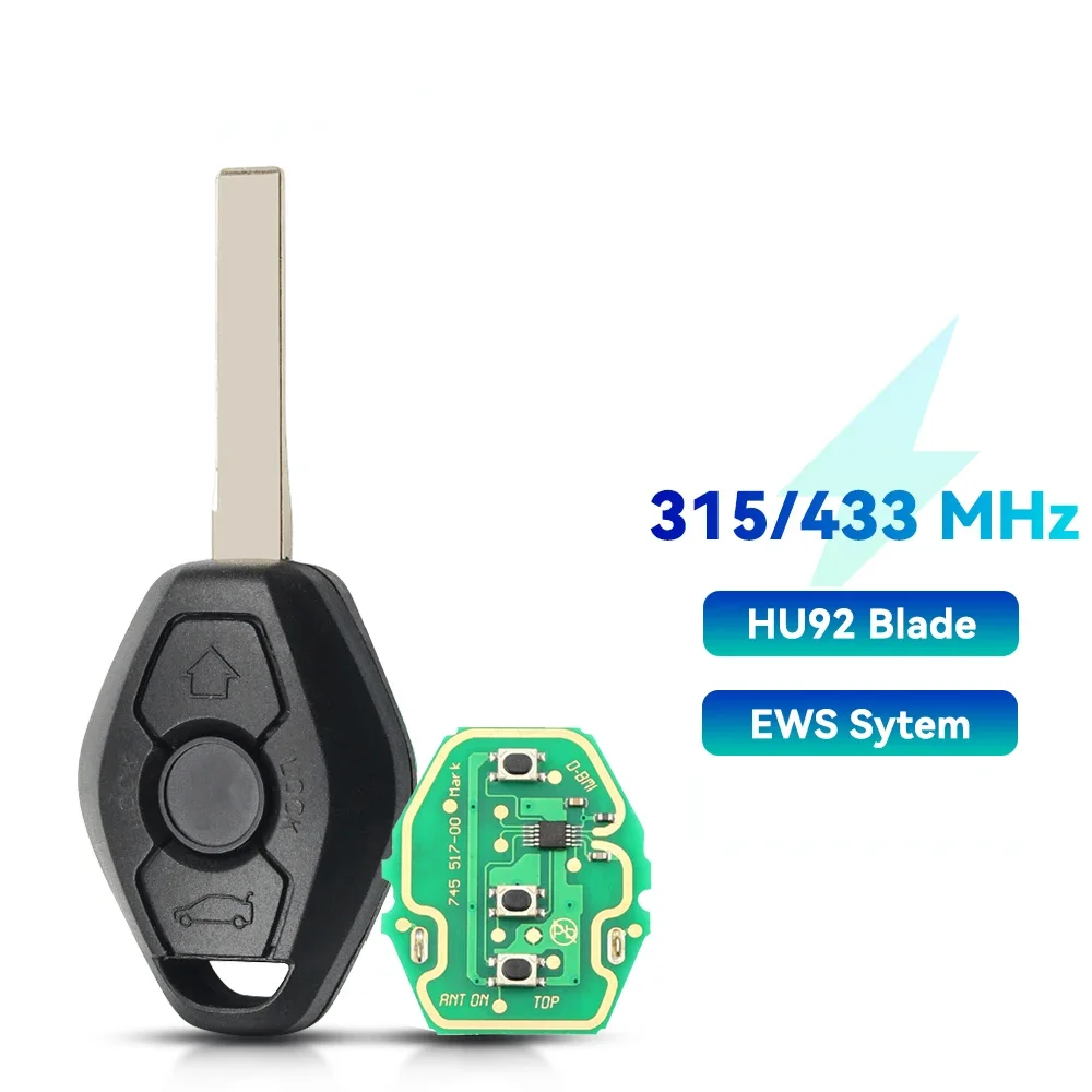 433MHZ 3 Buttons EWS System For BMW E39 E53 E46 E60 E80 E85 Key Fob For BMW Z3 Z4 X3 X5 Series PCF7935Chip HU92Blade