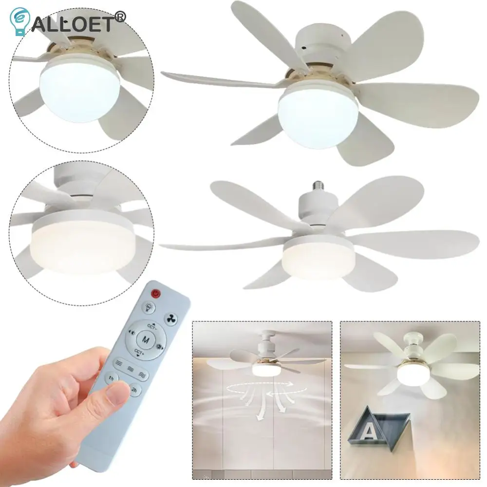 Low Profile Ceiling Fan with Light Remote Control Quiet Ceiling Fan Light 3 Color Dimmable 20.4/16.54 Inch LED Socket Fan Light