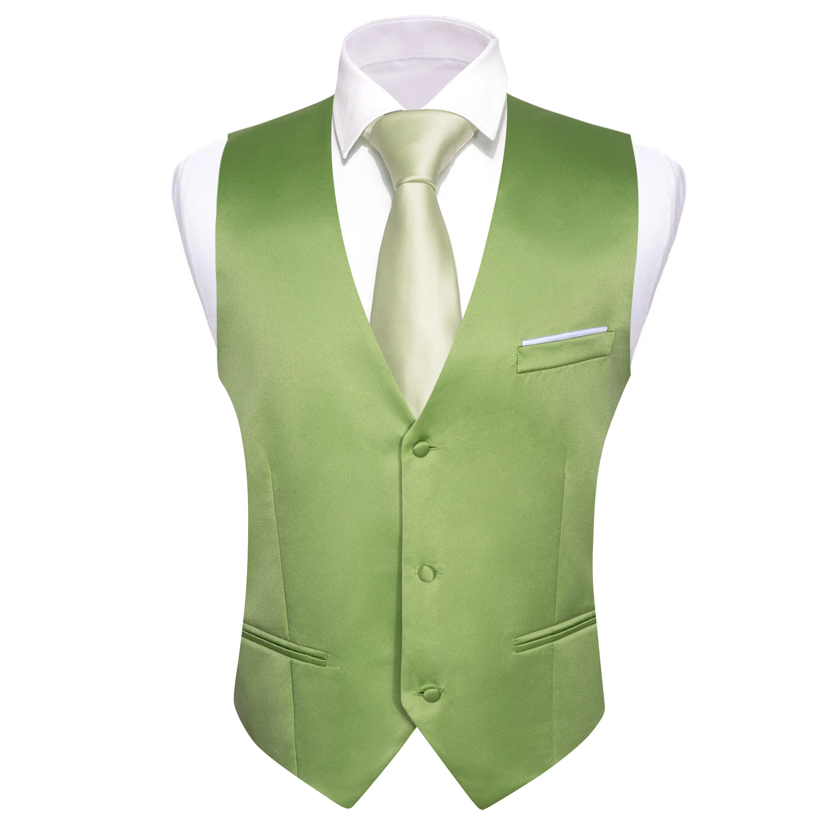 

New Slim Fit Men Sleeveless Vest Classic Leaf Green V-Neck Waistcoat Necktie Set Leisure Formal Party Wedding Barry.Wang DM-2420