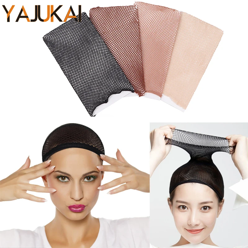 Black Hairnets For Wig Install Mesh Weaving Wig Hair Net For Making Caps Brown Open Ended Cap With Elastic 1Pcs