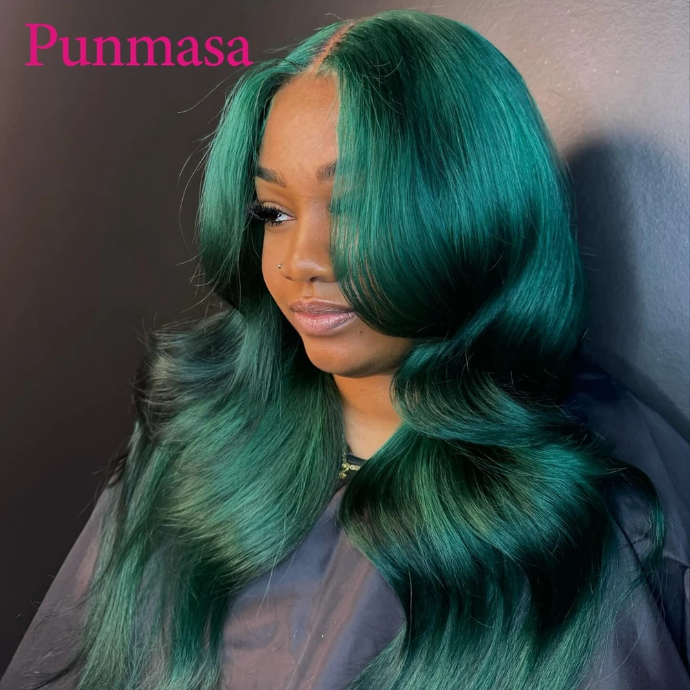 

Punmasa Green Color Body Wave 13x6 Human Hair Wigs Transparent Lace Front Wigs for Black Women PrePlucked 200% 13X4 Frontal Wig