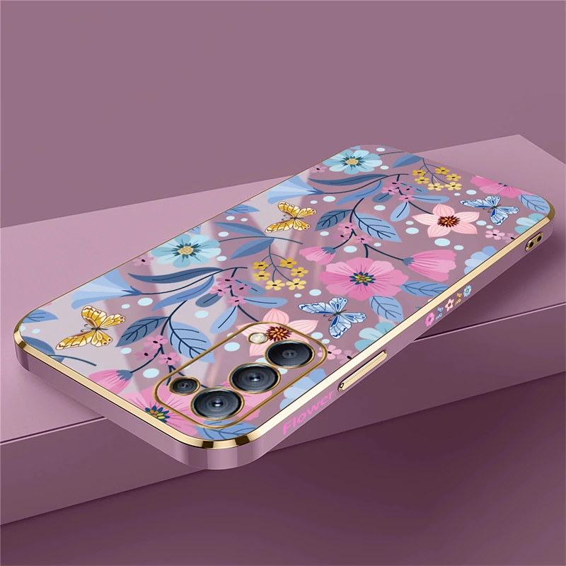 Elegant Floral Silicone Phone Case with Plated Design – Soft Protective Cover