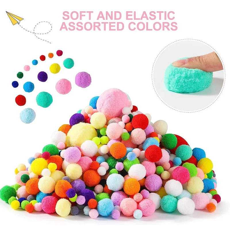30-300Pcs Fluffy Soft Pom Poms Plush Pompom Balls Assorted Pom Mixed Craft Pompoms Kids DIY Creative Handmade Project 8-30mm