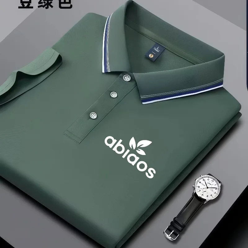 Polo Nera da Uomo con Stampa 'abiaos', Colletto a Righe, Top Traspirante Casual Business per l'Estate - immagine 5