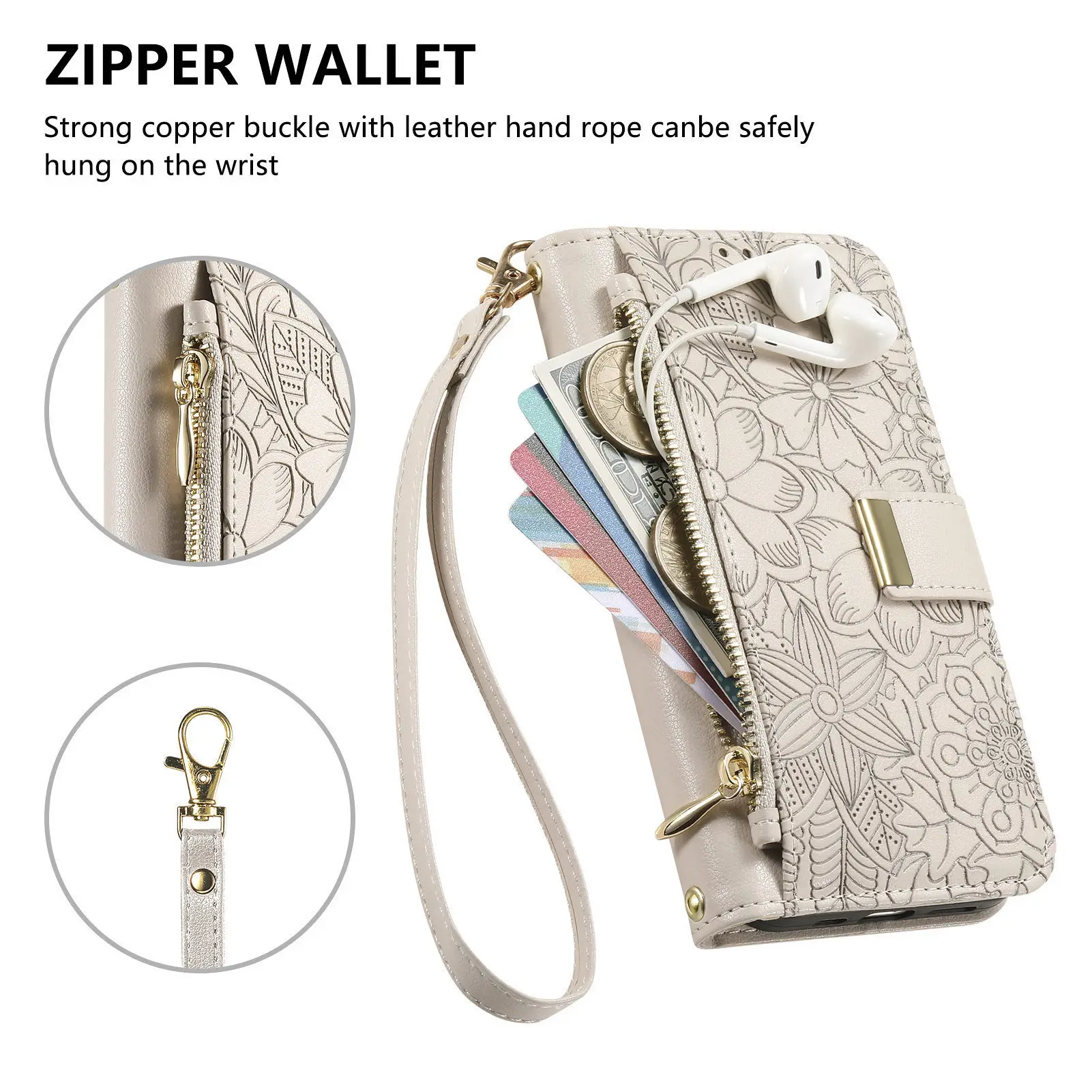 Elegant Crossbody Wrist Strap Leather Flip Wallet Card Holder Phone Case - Enhanced Shockproof Protection