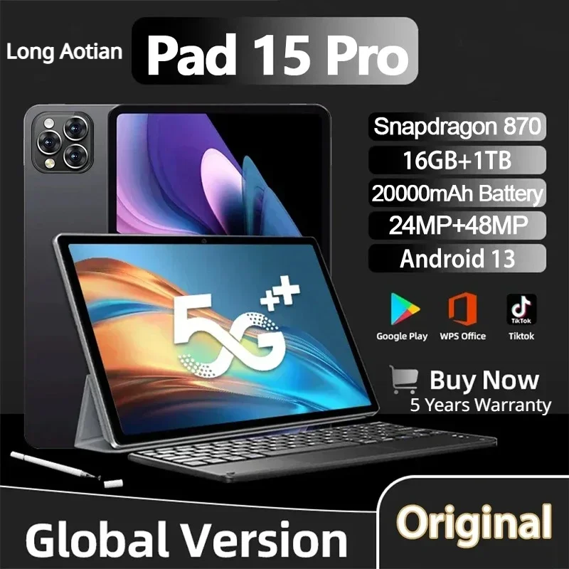 

Global Version Original Pad 15 Pro Tablet Android 13 11-inch 16GB 1TB 5G Dual SIM Satellite Calling AI Conversation Translation