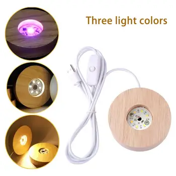 나무 LED 라이트 디스플레이 베이스, 크리스탈 유리 송진 아트 장식, 나무 야간 램프 베이스, LED 라이트 회전 디스플레이 스탠드, 1 개