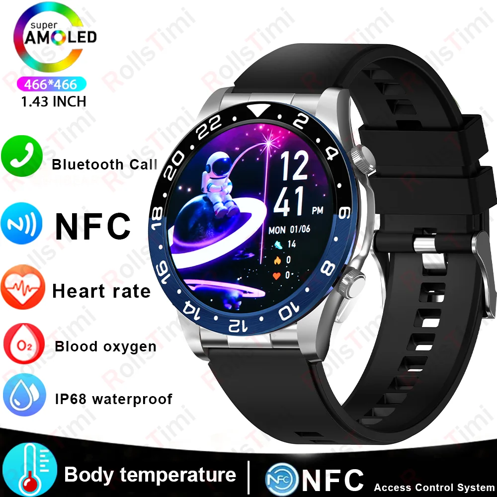 2026 new NFC smart watch 1.43 AMOLED HD screen Bluetooth call sleep monitoring breathing exercise timing men's smart watch IP68
