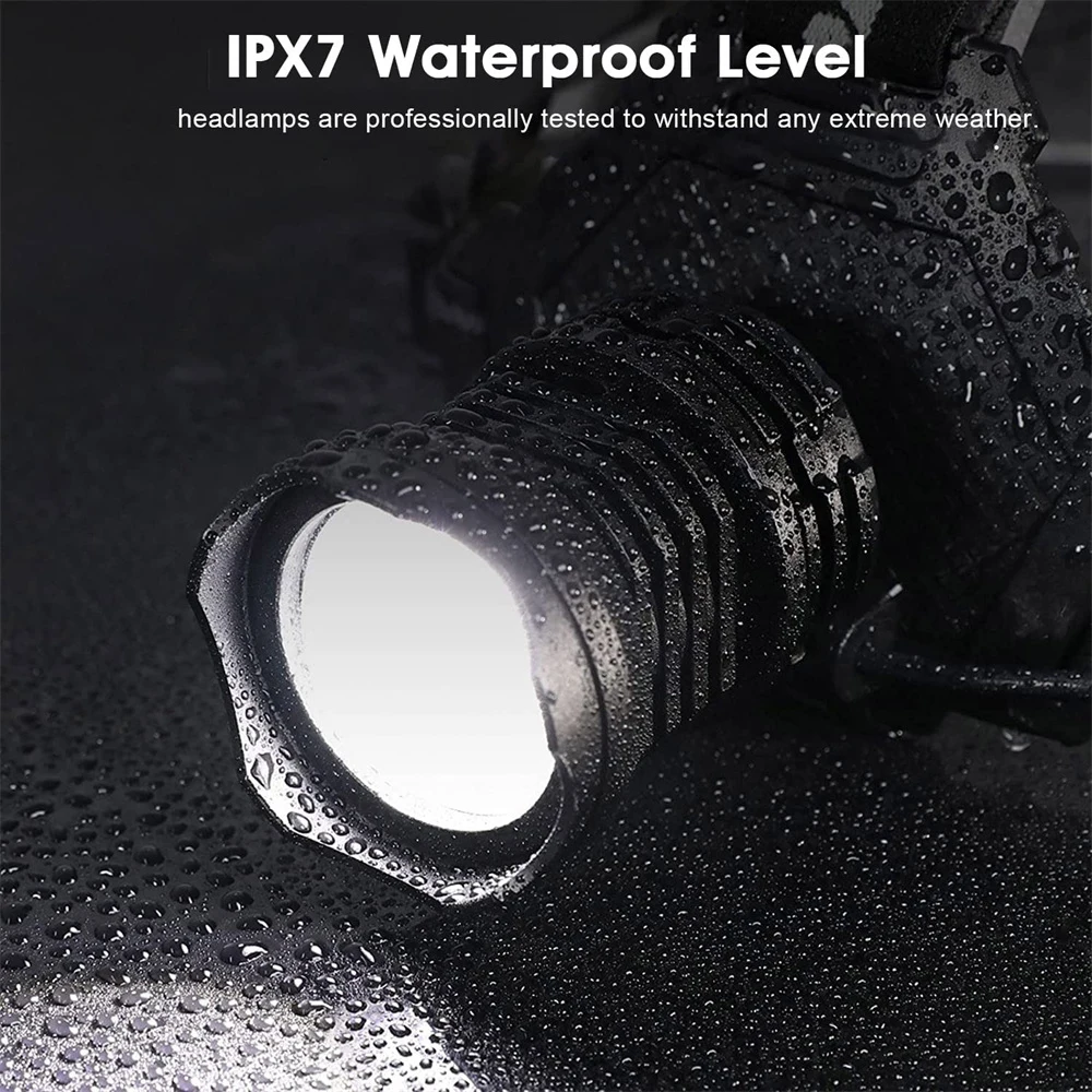 XHP70 LED 충전식 헤드램프 90000, 높은 루멘 줌 18650 헤드라이트, 방수 헤드 손전등 출력, 야외 캠핑 러닝