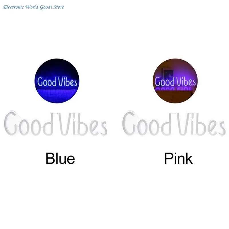 A3PD LED Good Vibes 네온 사인 Good Vibes 단어 네온 불빛 방 벽 장식 미술 장식(19.6''4.9'') 핑크 & 블루