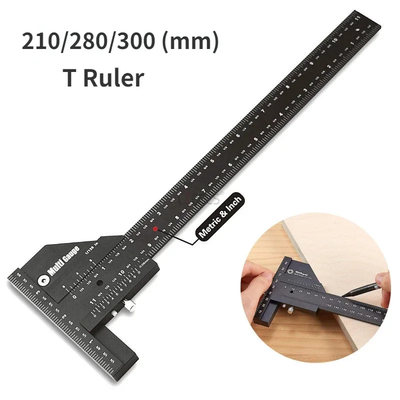 

Multi Woodworking Sliding Gauge T Ruler Aluminum Alloy Scribe Ruler Depth Gauge T-Square Scribing Measuring Tools Marking Gauge