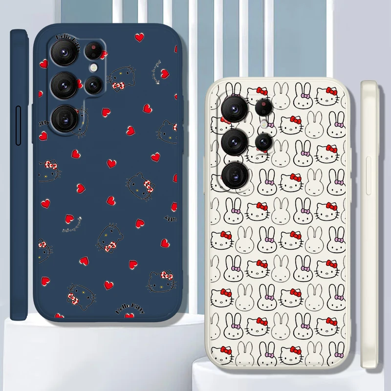 Catton Kitty White Liquid Rope Per Samsung Galaxy S24 S23 S22 S21 S20 Fe S10 Ultra Plus Lite 5G Cover Back Phone Case