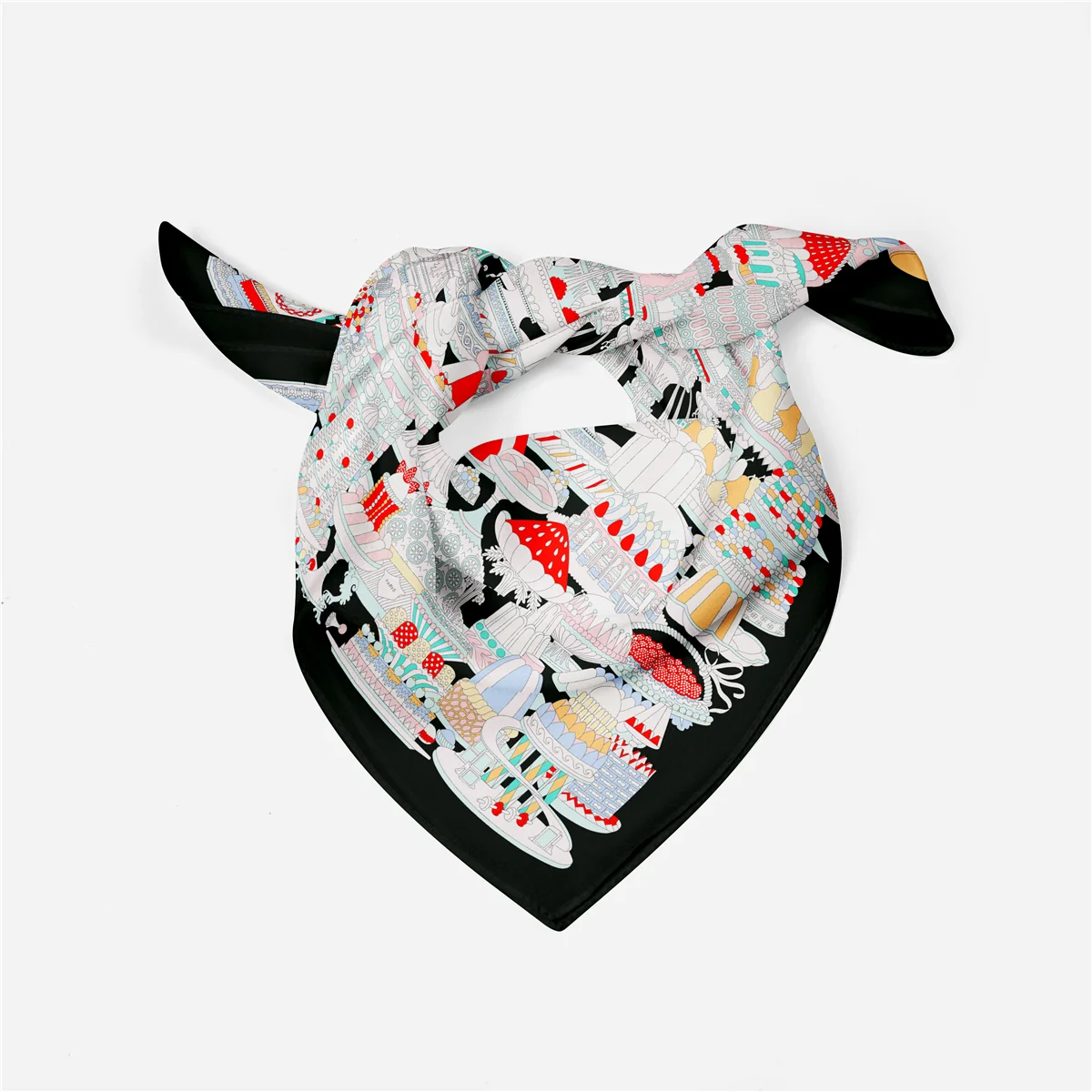 53cm neues Design Französisch Kuchen Druck Seide Schal 2024 Marke quadratischen Schal Frau Luxus Bandana Stirnband Hijab Foulard Halstuch – Detail 7