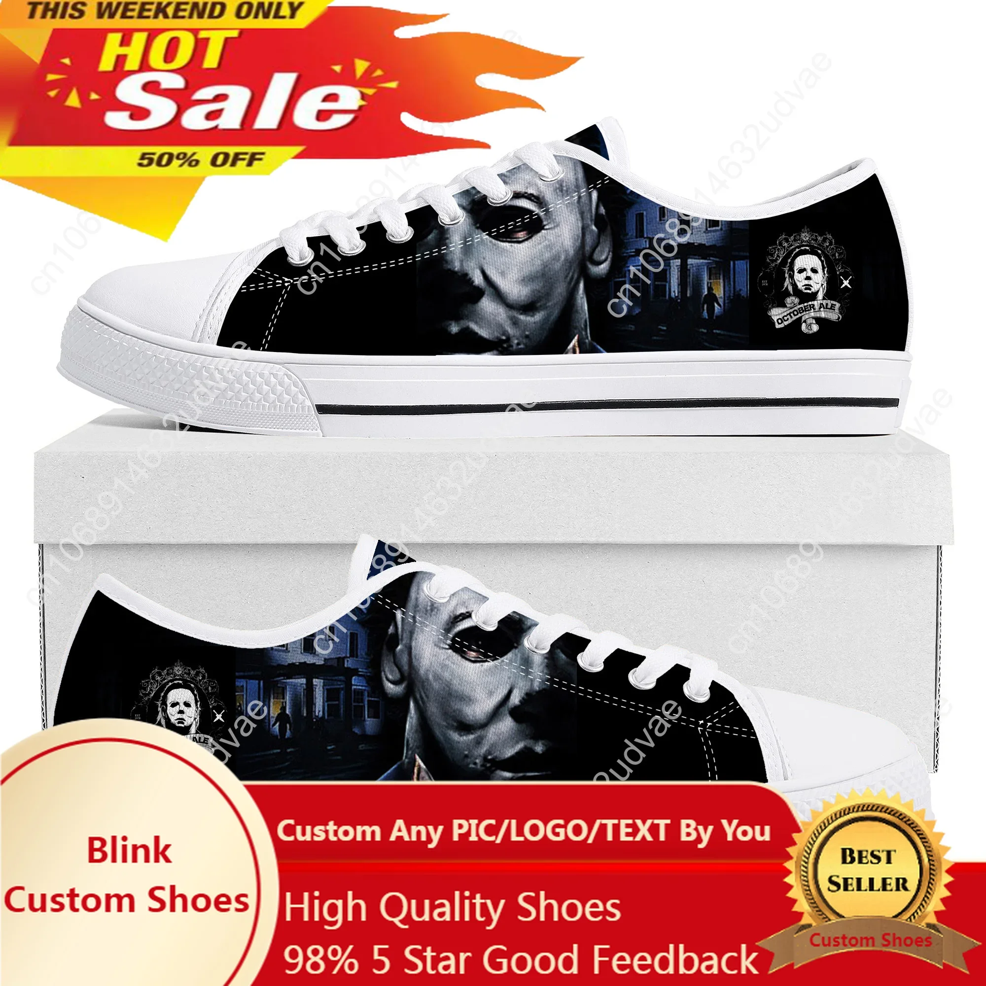 

Horror Halloween Shoes Low Top Michael Myers Mens Womens Teenager Canvas High Quality Sneaker Casual Couple Sneakers Custom Shoe