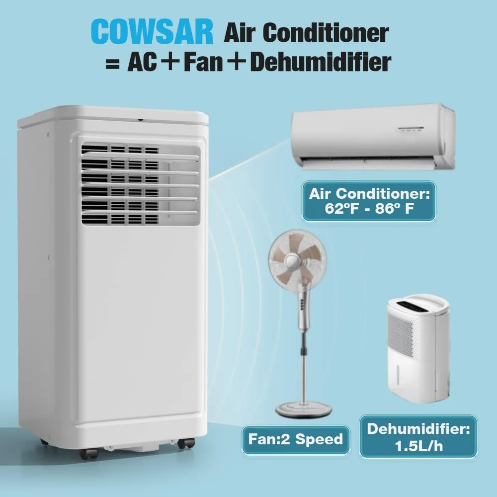 TU Portable Air Conditioner，3 modes Portable AC, Fan, and Dehumidifier with Remote Control, 24H Timer, 2 Speeds fo