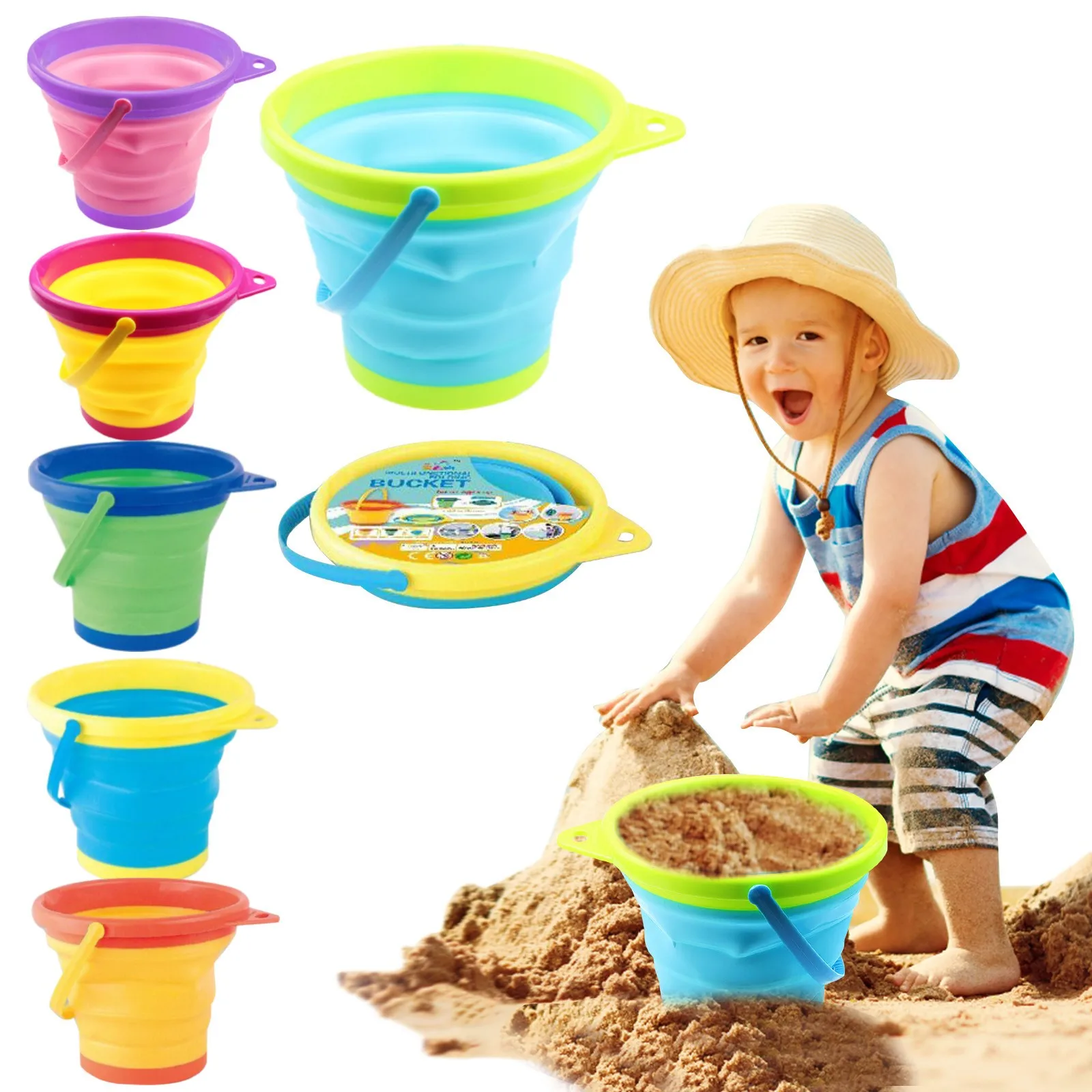 

Sand Folding Bucket Summer Beach Toy Kids Water Game Shower Bath Toy Silicone Bucket Hand-held Barrel for Children Play Sand Toy