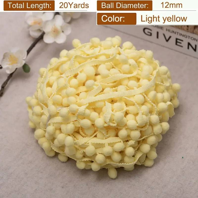Tiny Pom Pom Ball Fringe Trim Lace for DIY Crafts and Home Decor, 20 Yards, 25mm Width