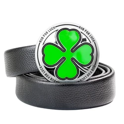 Fortune Love Heart Four Leaf Clover Rub for Luck Round Metal Belt Buckle Felicity Mascot Clasp Couple Girlfriend Jeans Accessory