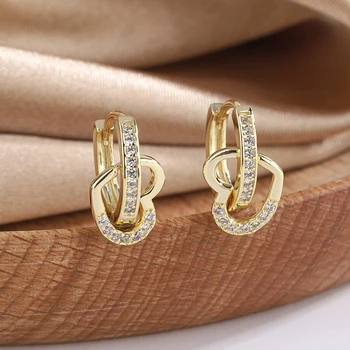 Double Side Love Heart White Zircon Hoop Earrings For Women Vintage Gold Color Ear Buckle Wedding Jewelry Valentine's Day Gifts