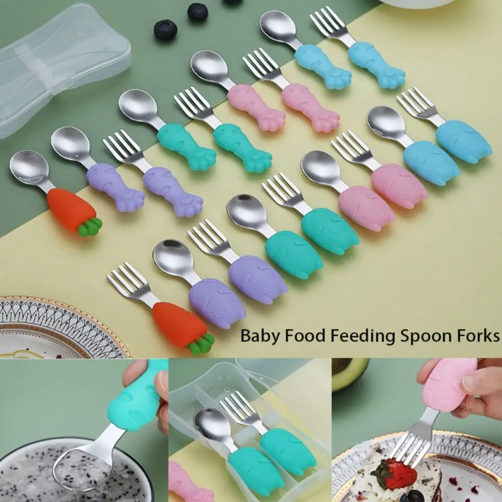 

Cartoon Baby Spoon Forks Cutlery Baby Food Feeding New Complementary Tableware for Baby