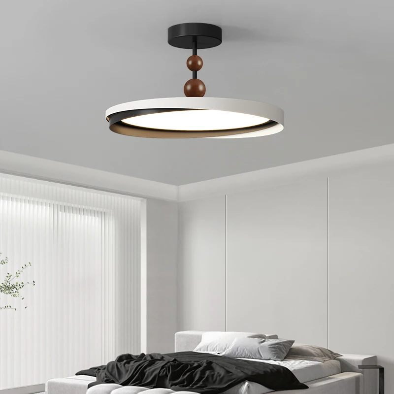 Retro Bedroom Ceiling Light Simple Walnut Color Hallway LED Pendant Light Kitchen Study Room Bedside Hanging Lighting Fixture