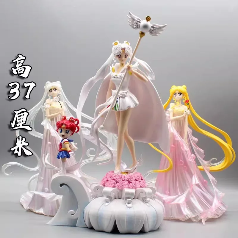 37Cm Anime Sailor Moon Figure Tsukino Usagi Sailor Universe Scene Model Dolls Abito Da Sposa Gk Action Figurine Kawaii Toys Gift