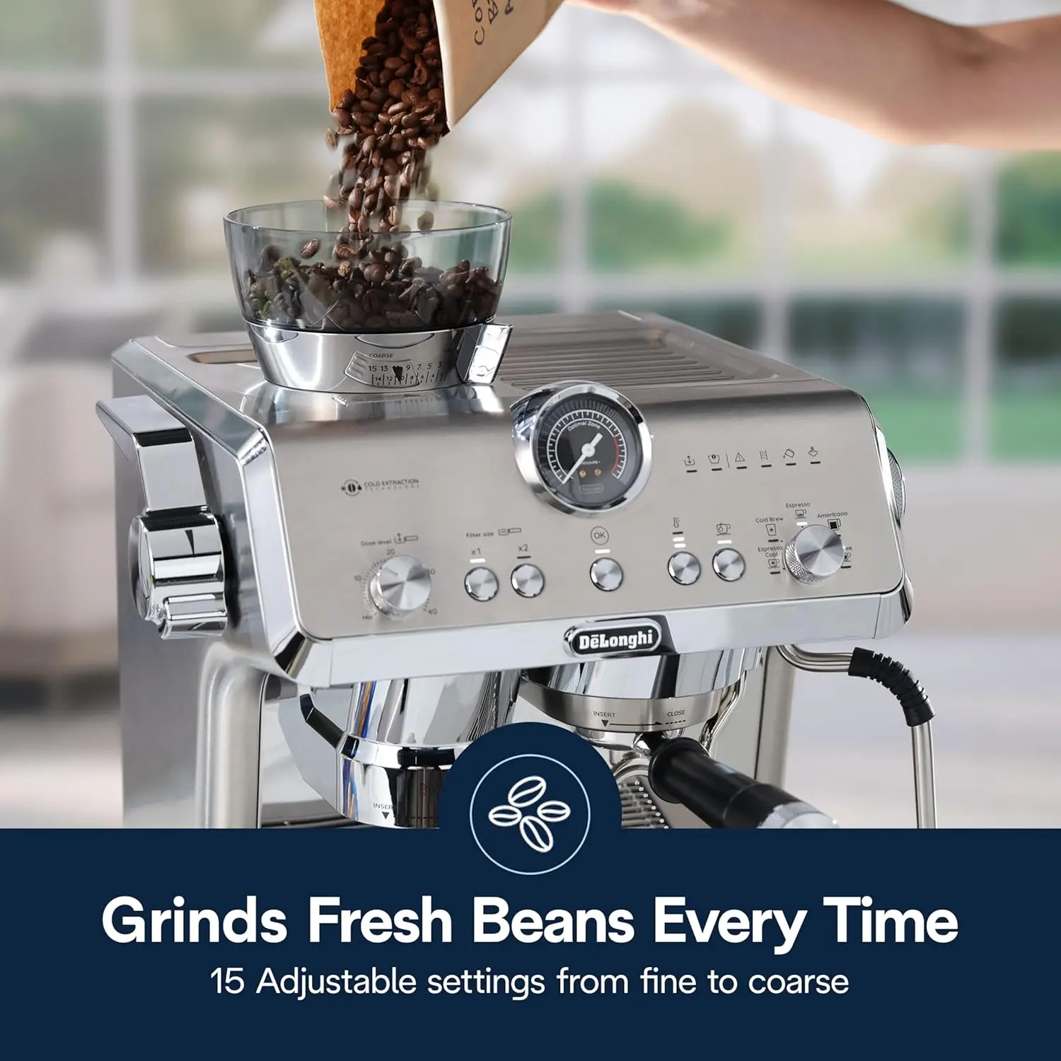 Machine with Cold Brew, Commercial-style Steam Wand for Latte, Cappuccino, Built-in Grinder, EC9555M 3