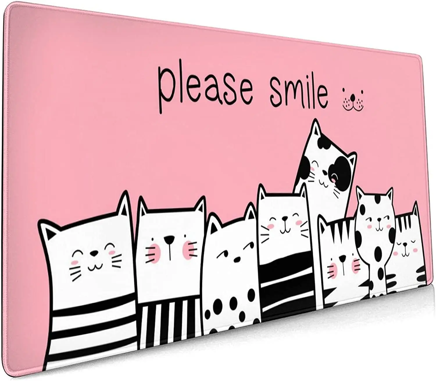 

Smile Pink Cat XL with Stitched Edges Extended Waterproof Desk Pad Non-Slip Rubber Base Large Keyboard Mat Computer 35.4×15.7 In