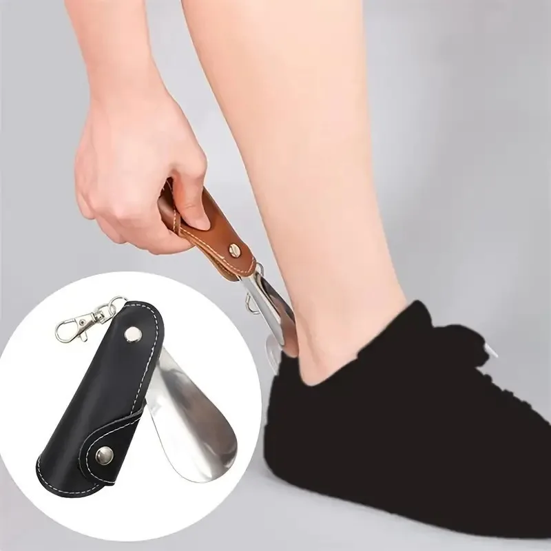 1PC Portable retractable shoe puller shoe horn Stainless Steel Foldable Shoehorn for Home Travel