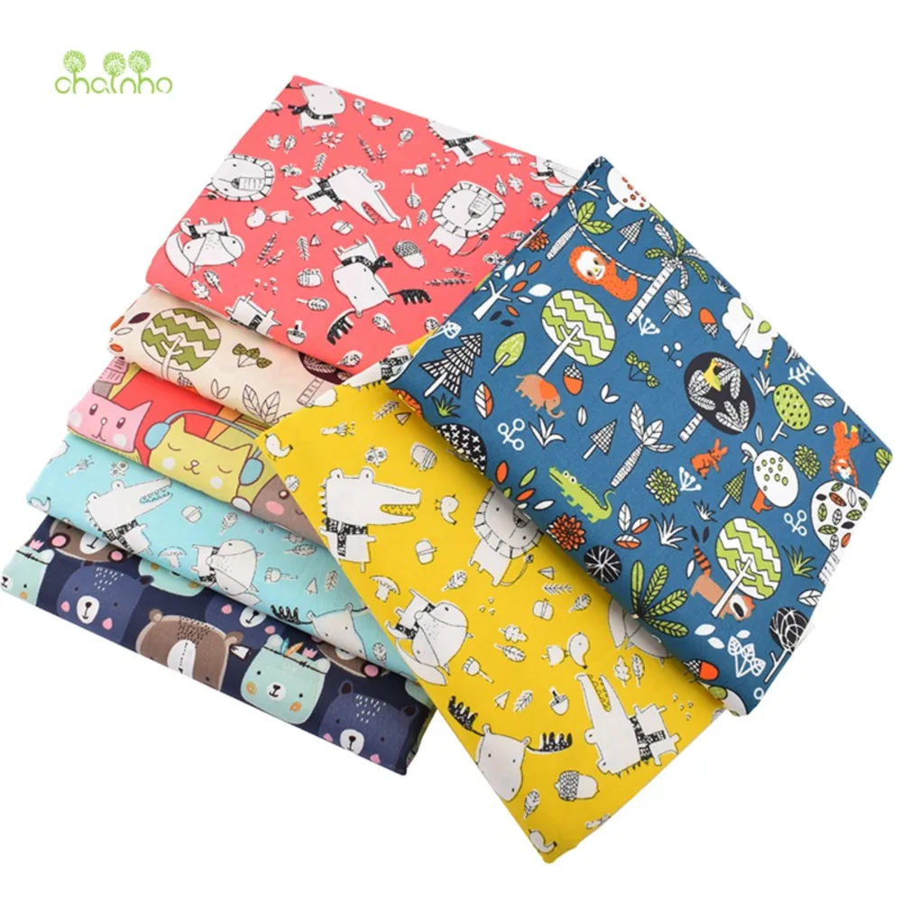 Chainho,Printed Twill Weave Cotton Fabric,DIY Sewing Quilting Material,Patchwork Cloth,Animal Series,7 Designs,2 Sizes,CC095