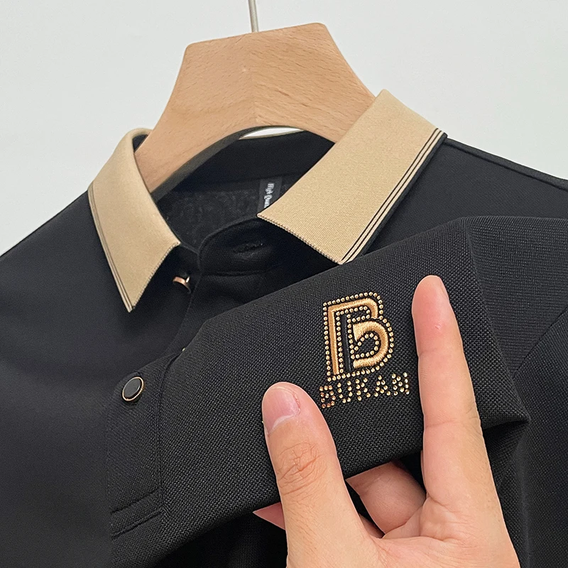 

Высококачественная роскошная дизайнерская Осенняя деловая Повседневная Мужская модная качественная дизайнерская рубашка-поло с длинными рукавами и вышивкой