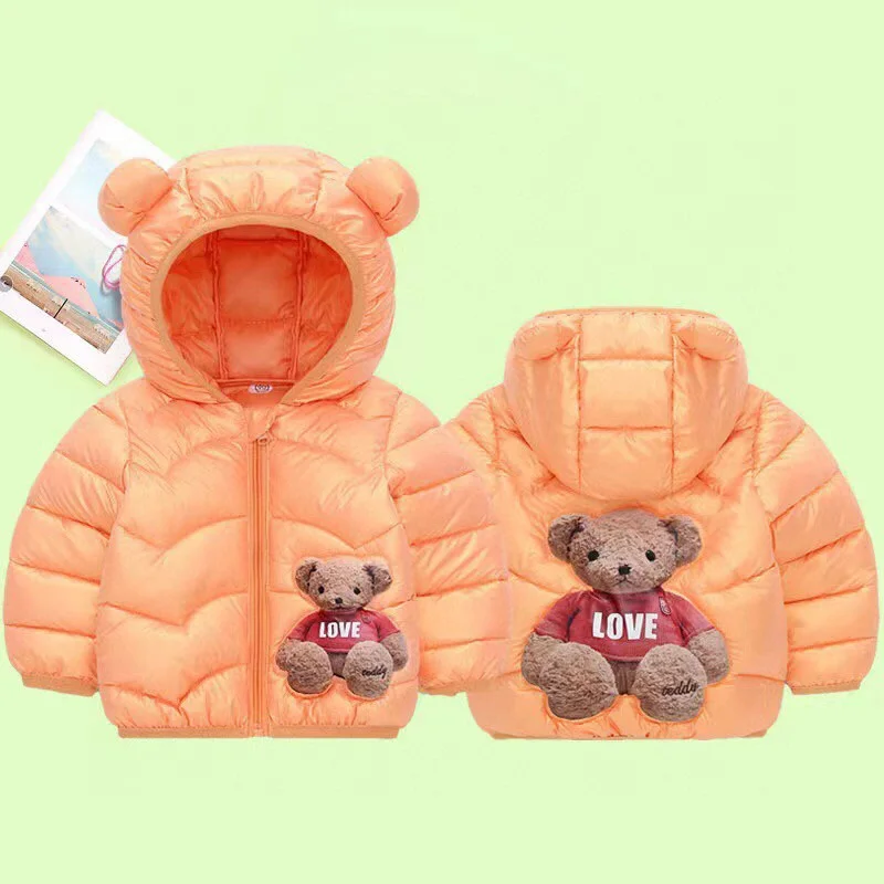 New Cartoon Bear Down Coats Winter Autumn Kids Thin Warm Outerwear Baby Girls Boys Cotton Jackets For 1-5 Years