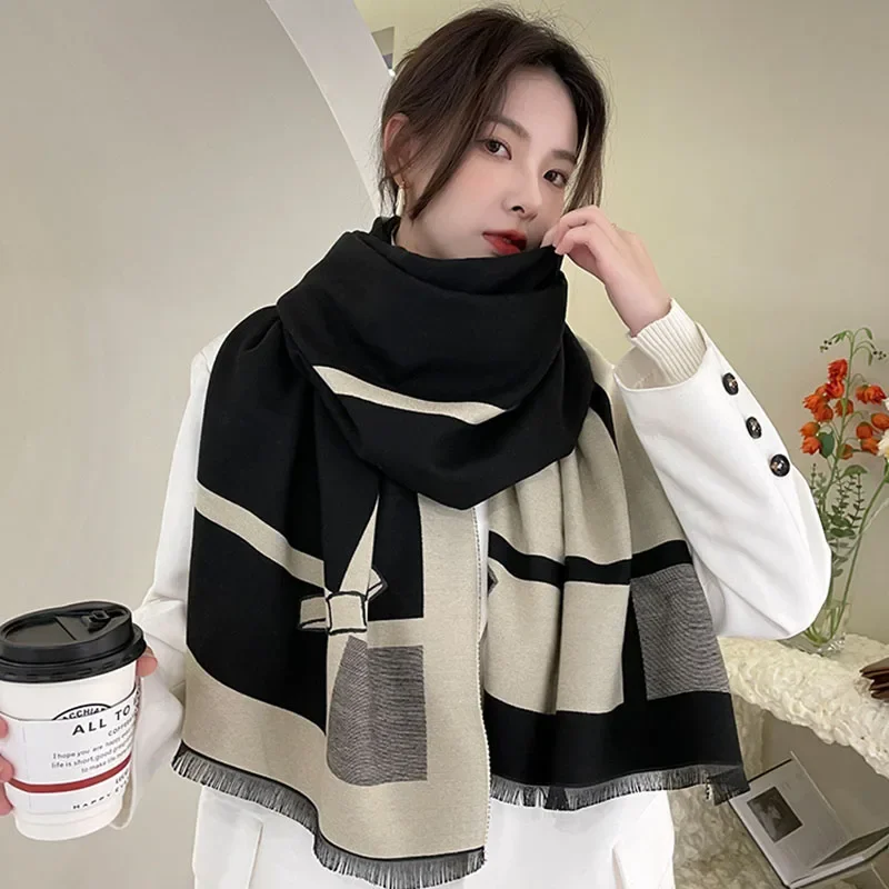 

Scarf Women's Autumn and Winter Bow Double sided Imitation Cashmere 2024 New Simple and Elegant Dual Use Long Warm Scarf Shawl