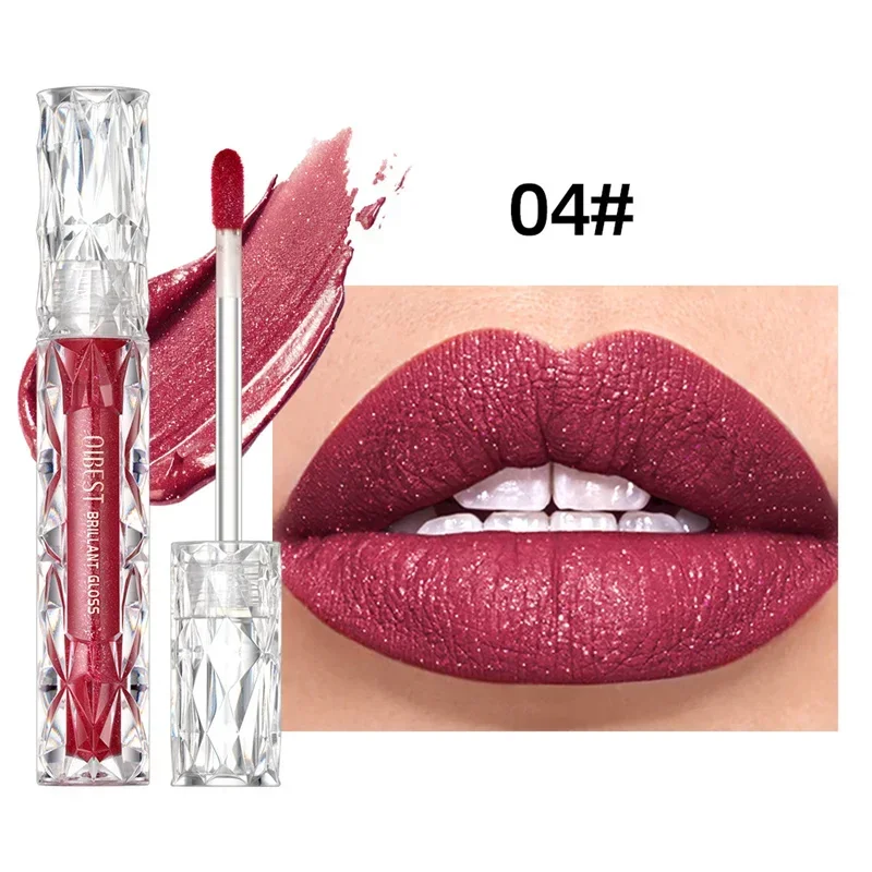 Rossetto liquido glitterato effetto diamante, antiaderente, a lunga tenuta, idratante, perlato, per donna, tinta labbra sexy, trucco_voghion.com