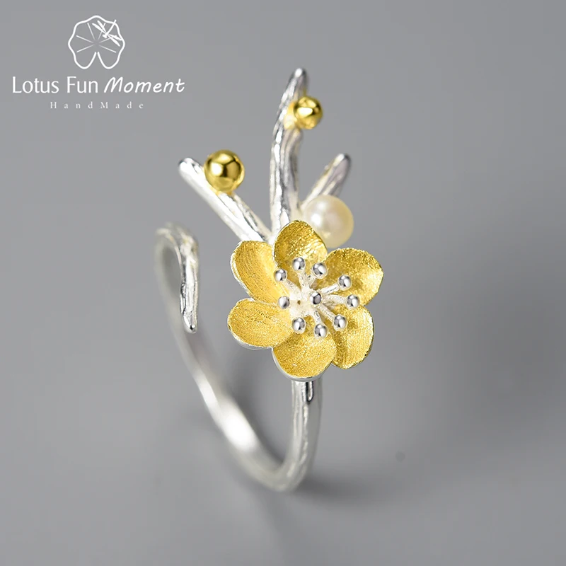 

Lotus Fun Moment Natural Pearl Adjustable Vintage Winter Blossom and Snow Flower Rings for Women 925 Sterling Silver Jewelry