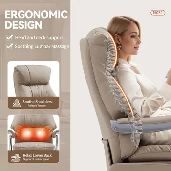 Dual Motor Leather Electric Office Chair with Footrest, Comfortable Reclining Chair with Massage, High Back Ergonomic Desk Chair 6