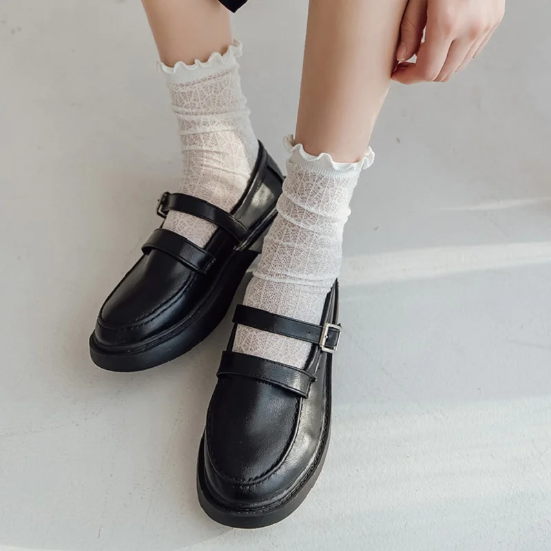 Spring Summer Women Socks Lady Long Lace Harajuku Ruffle Casual Sweet Kawaii Floral Breathable Lolita