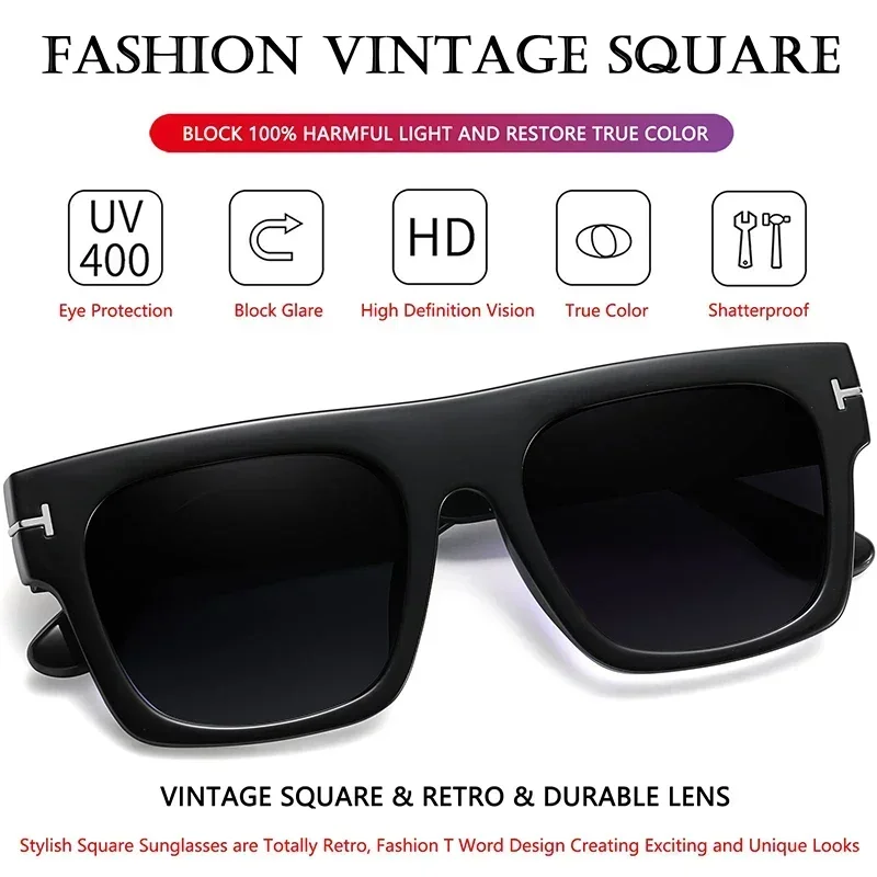 Trendy Square T-shaped Sunglasses Mens Womens Oversized Flat Top Shades Retro 70s Rectangle Driving Goggles UV400 4