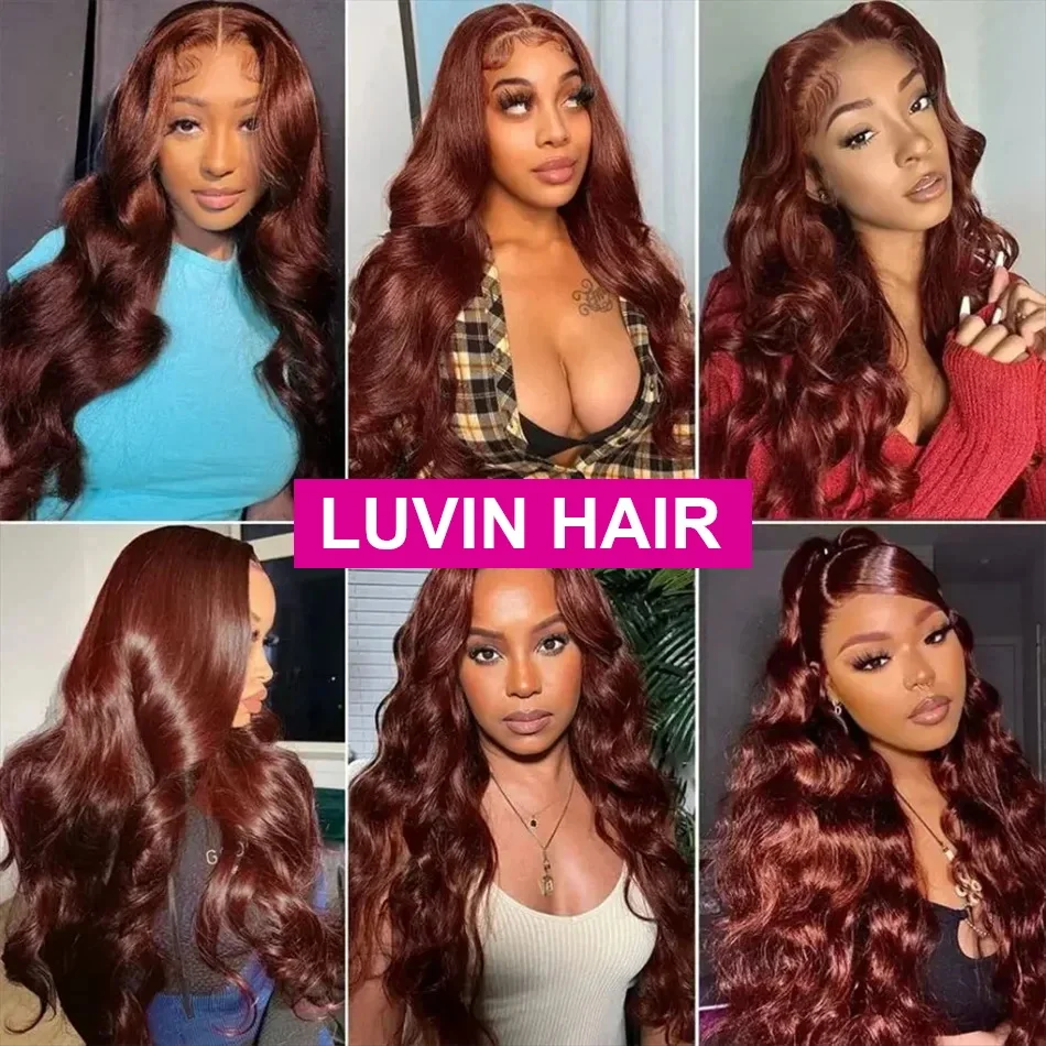 Reddish Brown 13x4 13x6 HD Lace Front Human Hair Red Brown Brazilian 30 Inch Body Wave Lace Frontal Wigs 4x4 Lace Closure Wigs