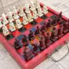 Handmade Retro Resin Chess Set with Folding Wooden Chess Board and 3 Carved Chess Pieces - Image 3