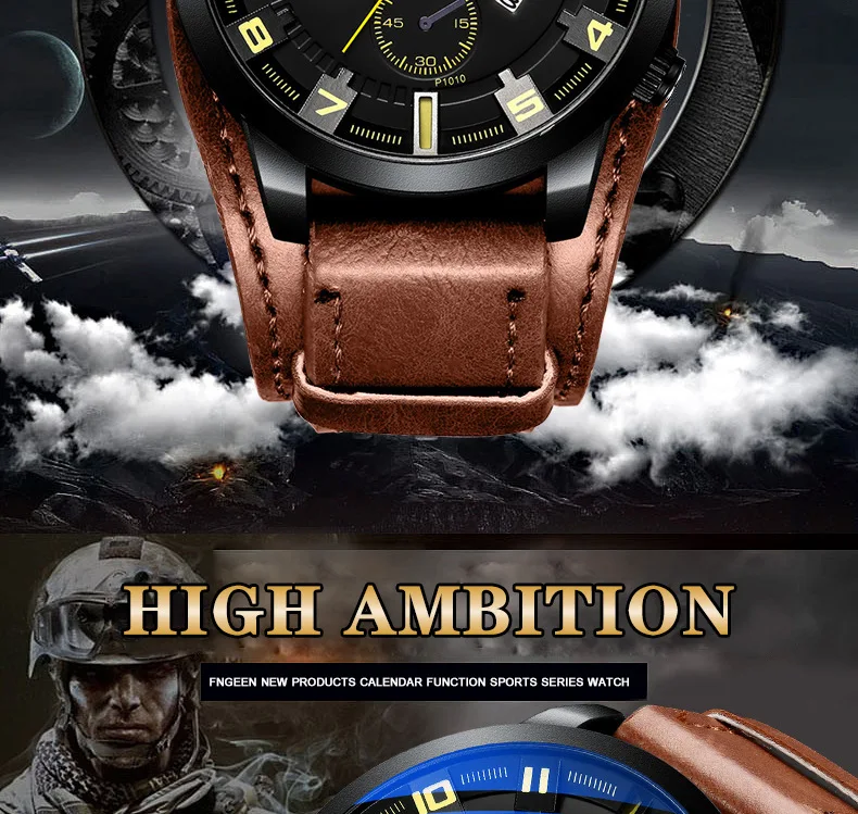 Top Brand Military Style Big Dial Luxury Men's Leather Belt Watch Student Fashion Trend Casual Watch Male Waterproof Watch