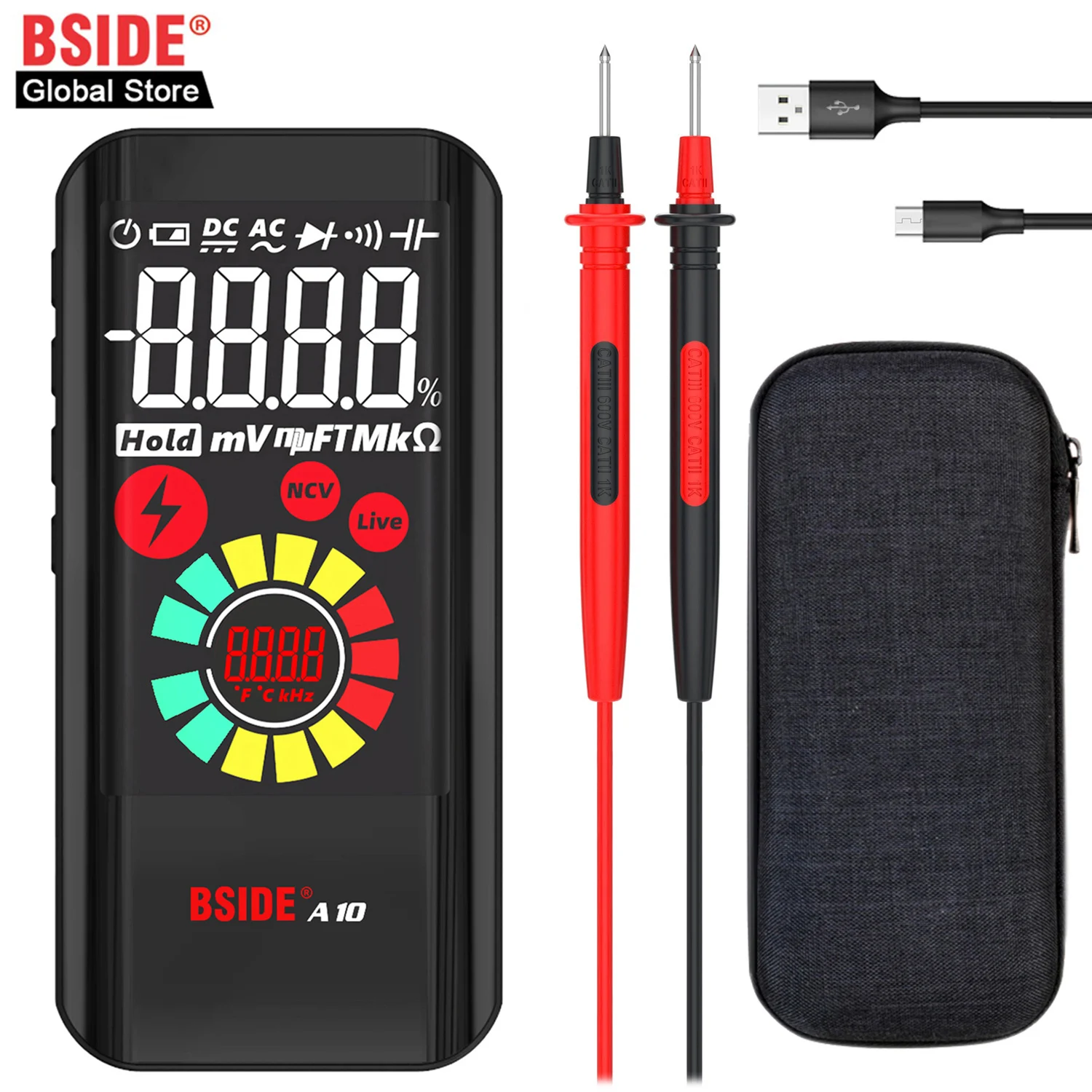 BSIDE A10 Digital Multimeter Color LCD Rechargeable Pocket Smart Voltmeter Capacitor Diode Ohm Hertz Duty Cycle Voltage Tester,Digital Multimeter,Multimeter Tester,Voltage Detector Tester,Voltage Meter Tester