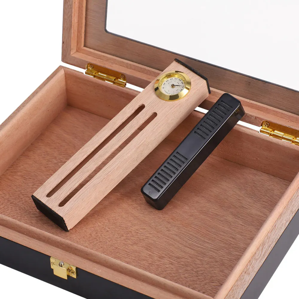Cedar Wood Cigar Humidor Mini Portable Humidor with Humidifier Hygrometer Piano Lacquer with Sunroof Cigarette Case