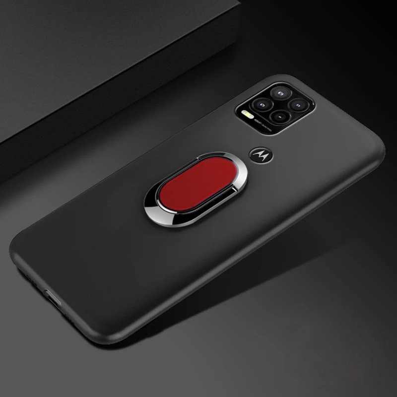 Sleek Black Silicone Case with Finger Ring for Motorola Moto G Stylus 5G - 6.8 Inch