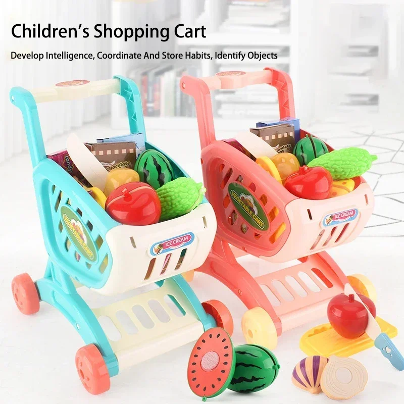 

Kids Simulation Shopping Handcart Pretend Play Toy Mini Food Fruits Vegetables Kids Educational Game Pretend Play Groceries Toys